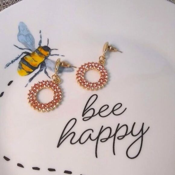 Peachy Pink Round Pave' Drop Earrings - Picture 4 of 4